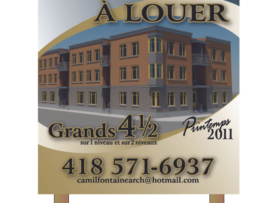 Affiche imprimée grand format pour la location d’un logement à Lévis